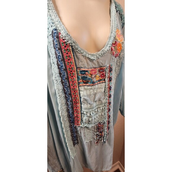 JOHNNY WAS 3x LIGHT BLUE Tunic - Embroidered Cupra - 3/4 sleeve Shirt Blouse Top - Picture 4 of 12